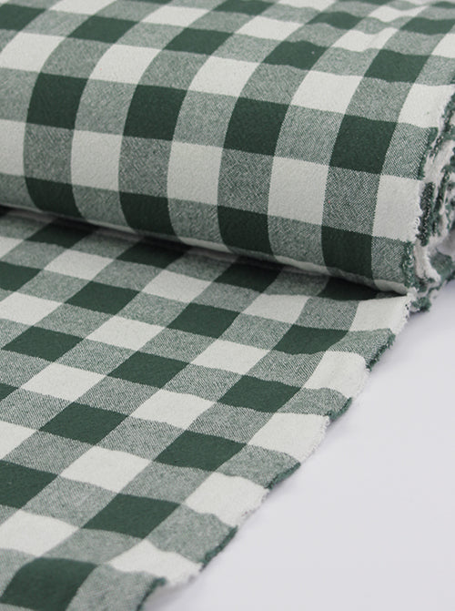 Organic Washed Cotton Jumbo Gingham Fabric - Pine