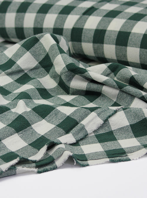 Organic Washed Cotton Jumbo Gingham Fabric - Pine