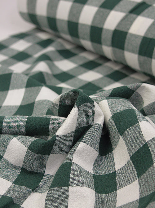 Organic Washed Cotton Jumbo Gingham Fabric - Pine