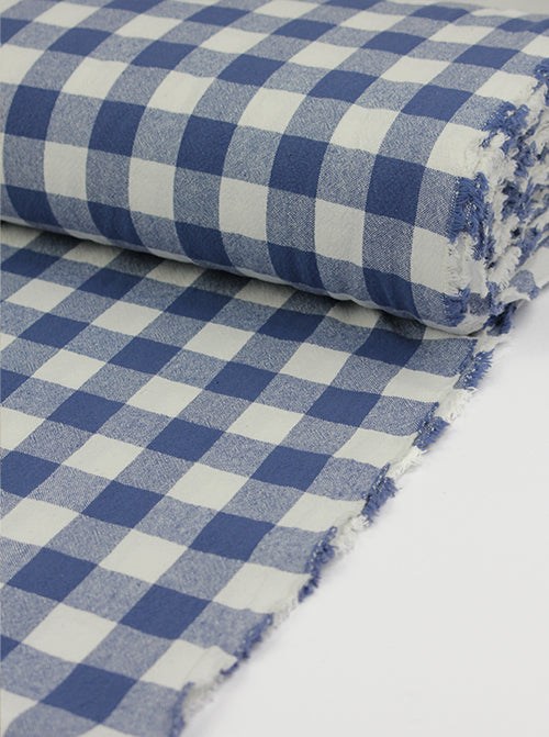 Organic Washed Cotton Jumbo Gingham Fabric - Blueberry