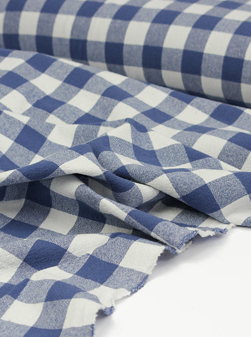Organic Washed Cotton Jumbo Gingham Fabric - Blueberry