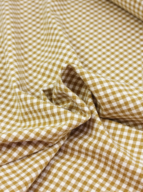 Organic Washed Cotton Mini Gingham Fabric - Miso