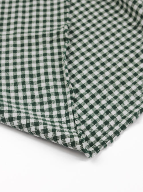 Organic Washed Cotton Mini Gingham Fabric - Pine Green