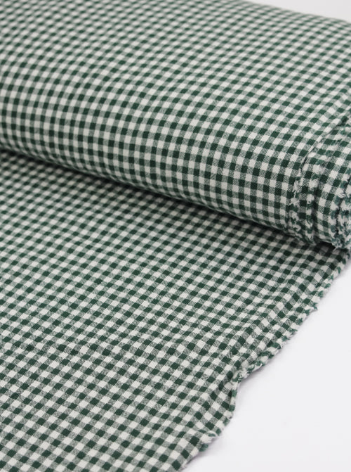 Organic Washed Cotton Mini Gingham Fabric - Pine Green