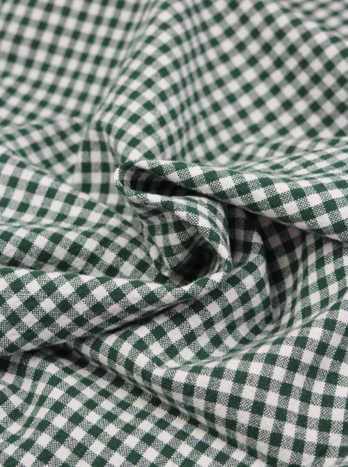 Organic Washed Cotton Mini Gingham Fabric - Pine Green