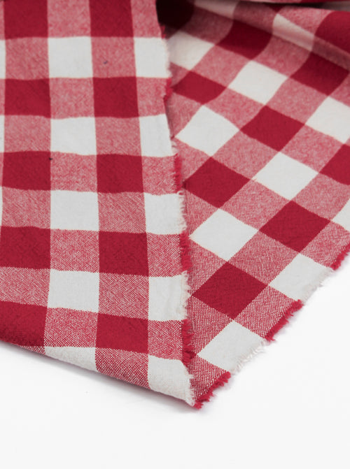 Organic Washed Cotton Jumbo Gingham Fabric - Strawberry