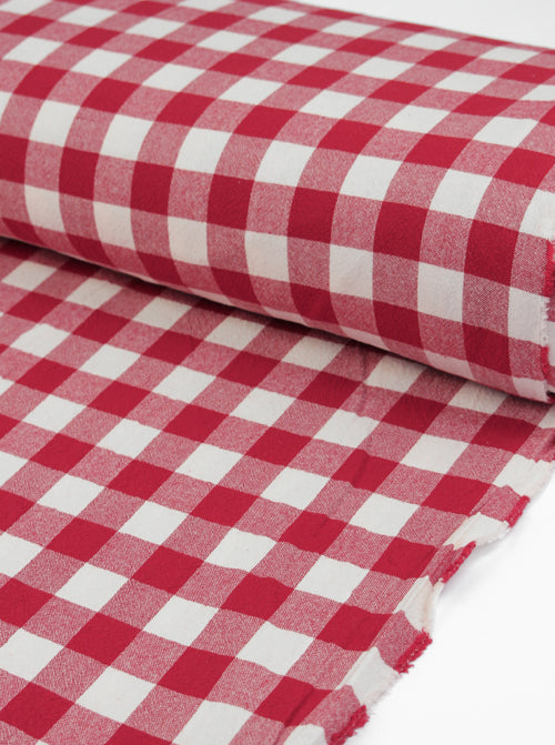 Organic Washed Cotton Jumbo Gingham Fabric - Strawberry