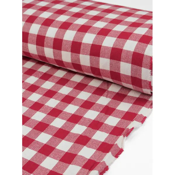 Organic Washed Cotton Jumbo Gingham Fabric - Strawberry | Truro Fabrics