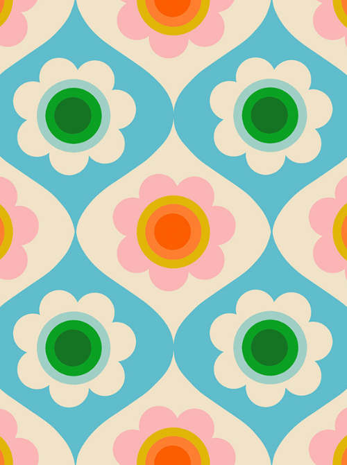 Quilting weight cotton with a floral design in pinks and blues 