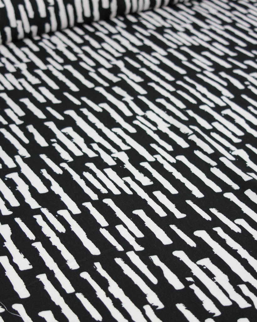Black and white abstract patterned viscose twill fabric