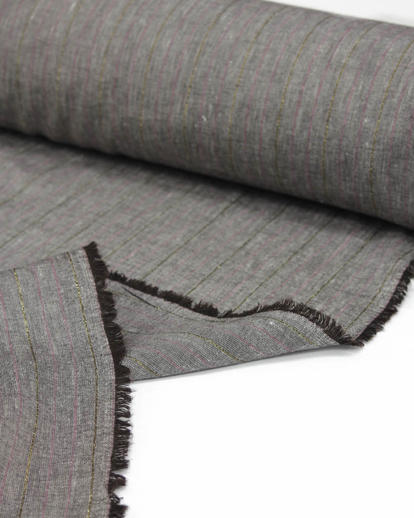 Grey stripe fabric made from a linen and viscose blend 