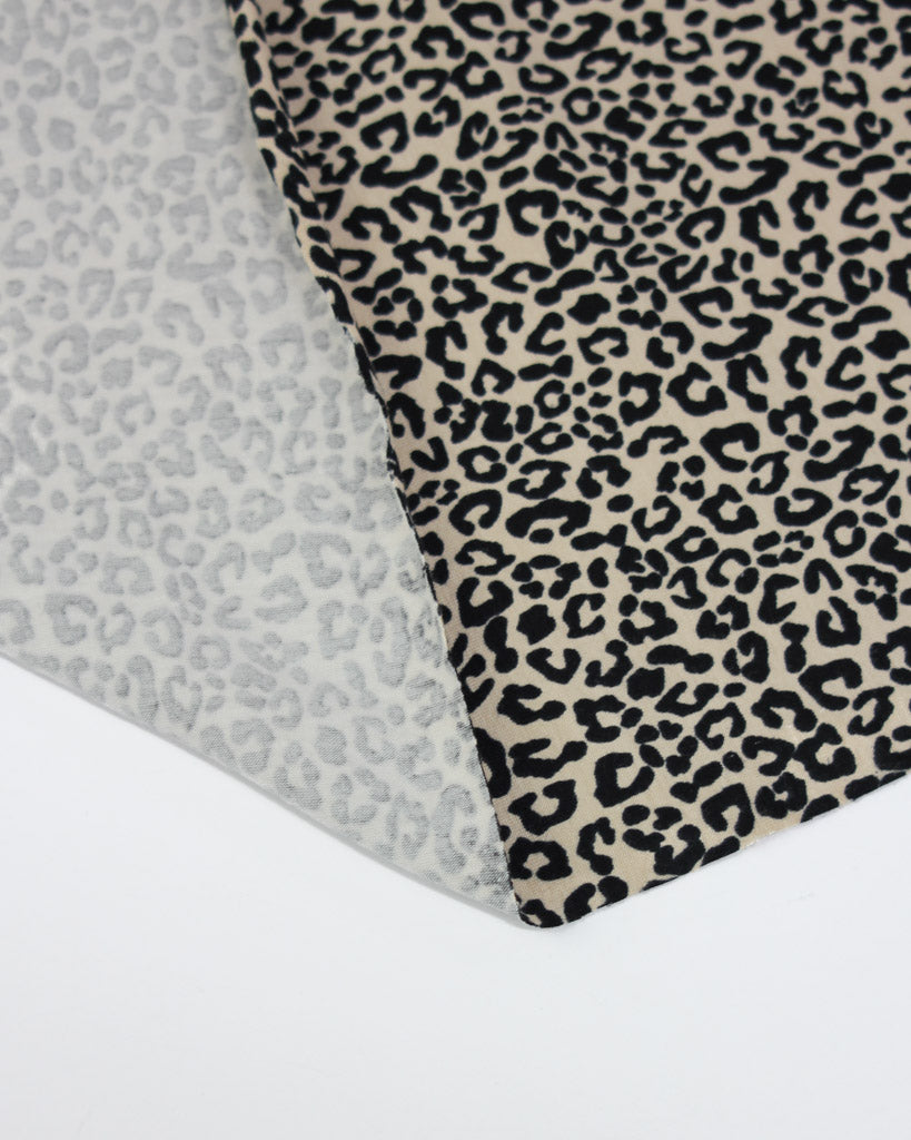 Leopard print fabric photographed on a white