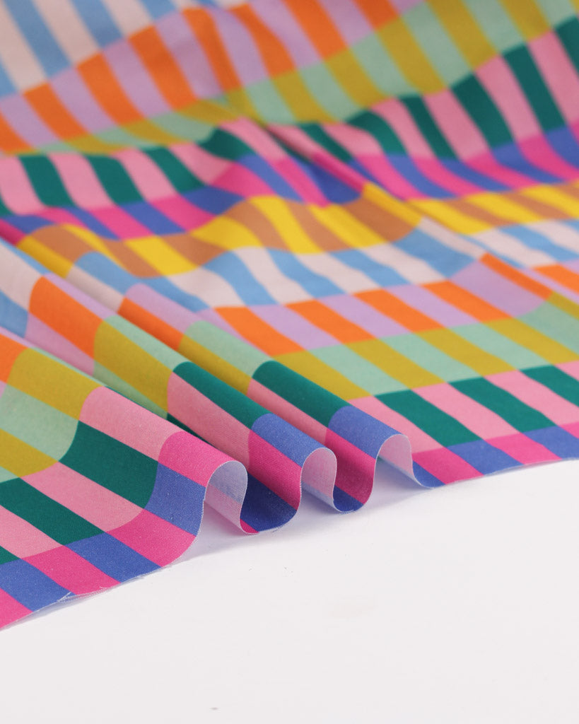 Colourful cotton fabric with a multi striped pattern
