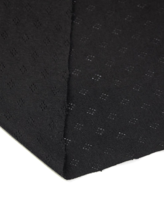 Black fabric pointelle jersey fabric with small diamond hole patterns