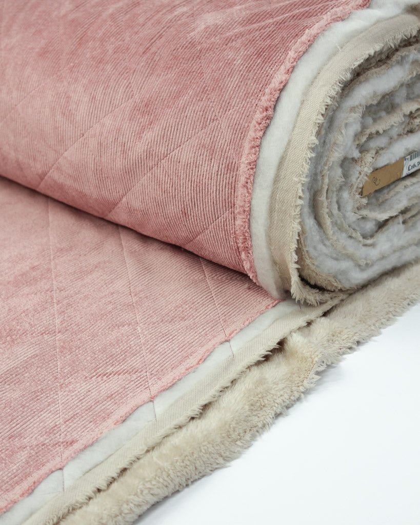 Quilted Sherpa Cord Fabric - Blush