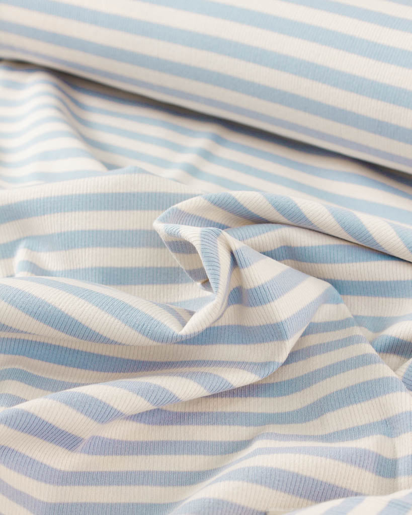 Macaron Ribbed Cotton Jersey Fabric - Blueberry