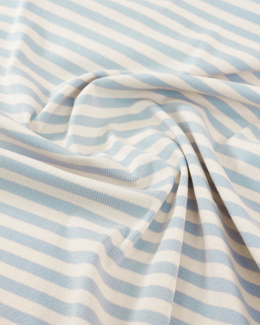 Macaron Ribbed Cotton Jersey Fabric - Blueberry