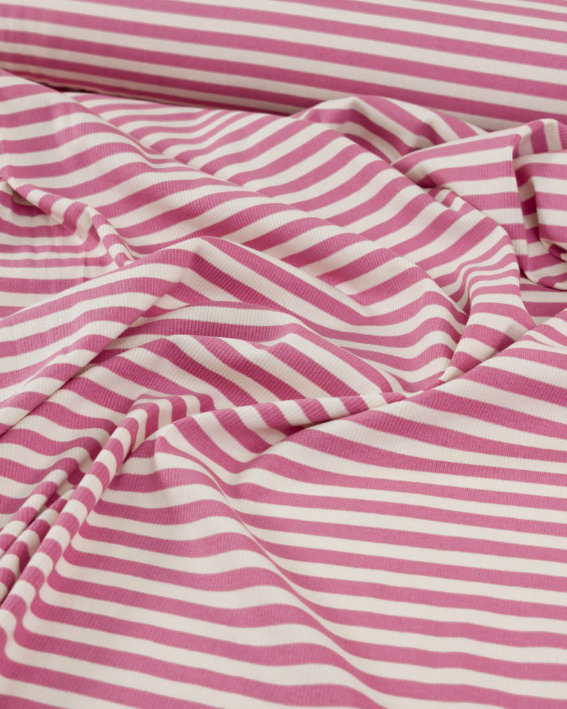 Macaron Ribbed Cotton Jersey Fabric - Raspberry