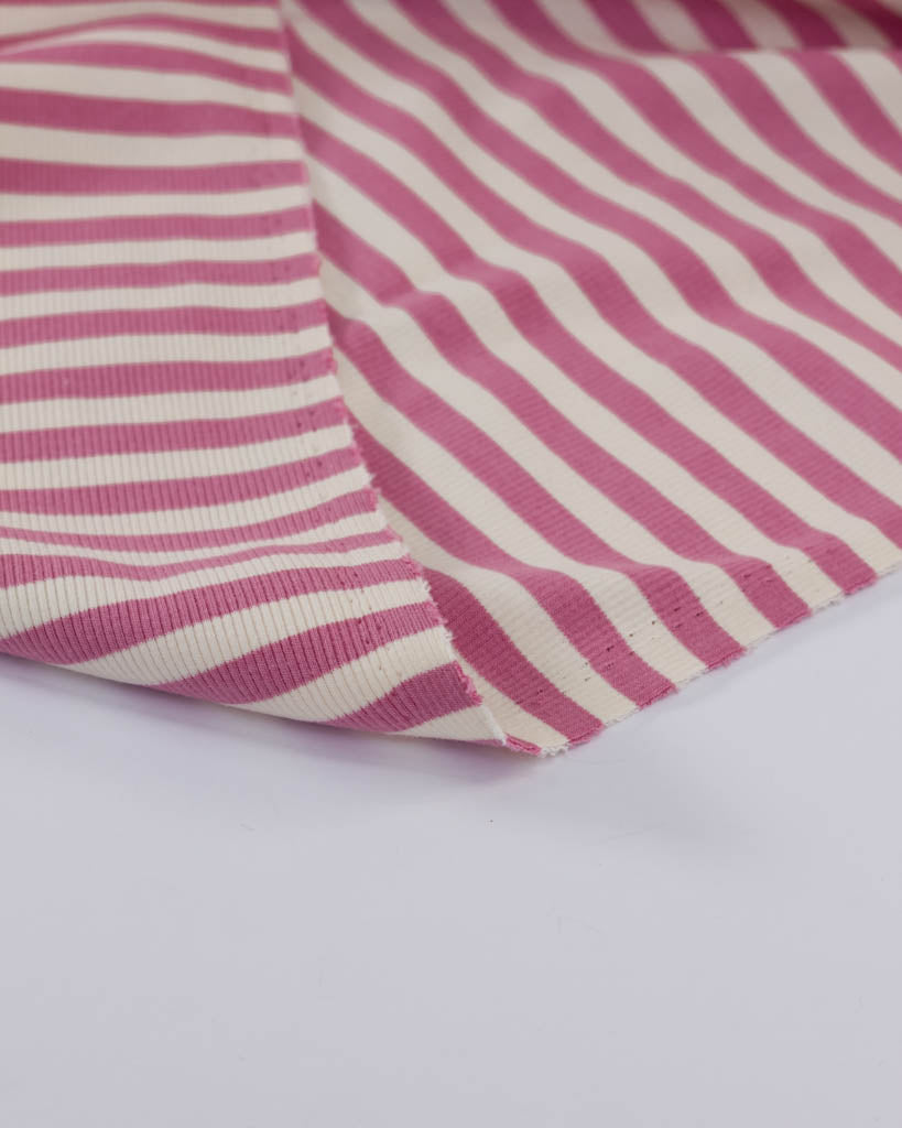 Macaron Ribbed Cotton Jersey Fabric - Raspberry