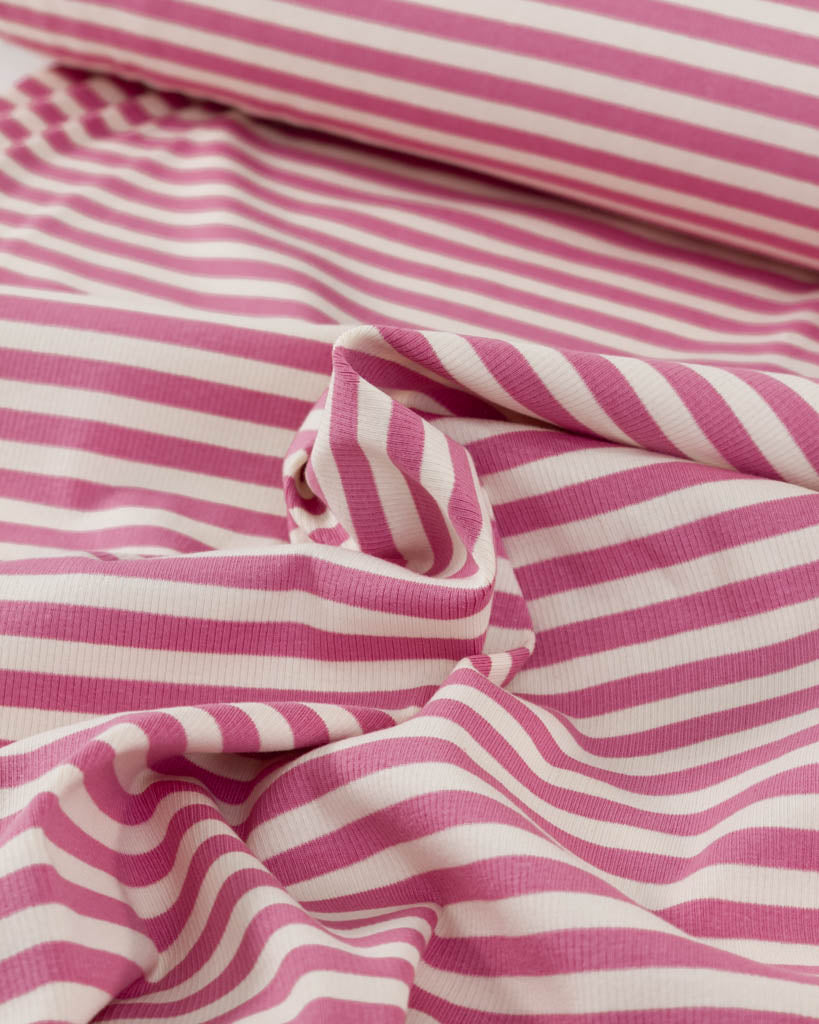 Macaron Ribbed Cotton Jersey Fabric - Raspberry