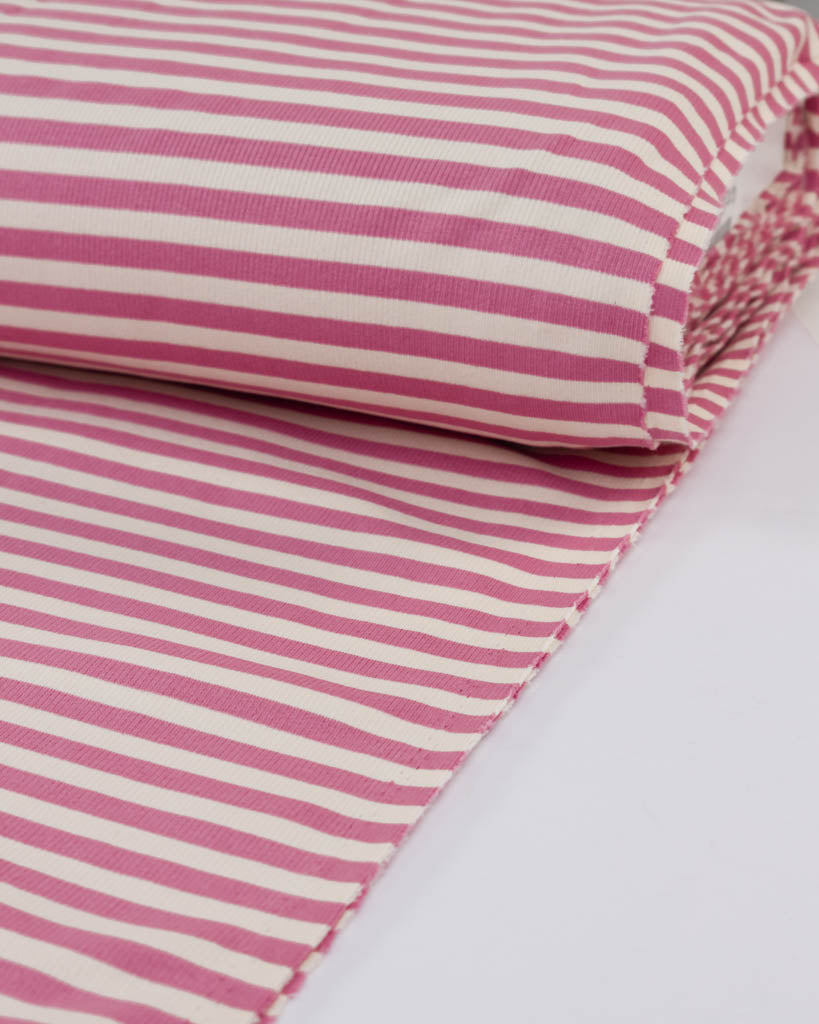 Macaron Ribbed Cotton Jersey Fabric - Raspberry