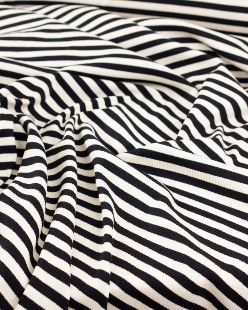 Macaron Ribbed Cotton Jersey Fabric - Liquorice