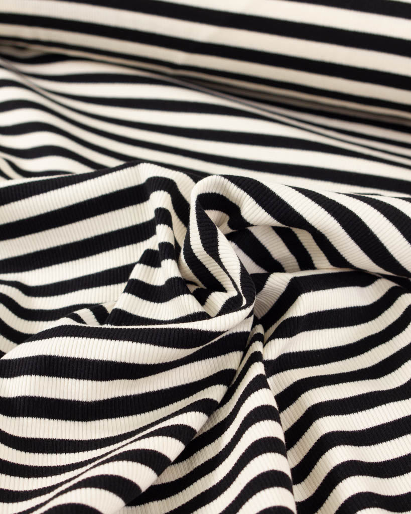 Macaron Ribbed Cotton Jersey Fabric - Liquorice