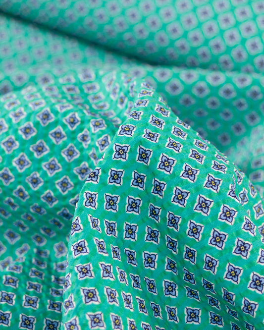 Posy Cotton Seersucker Fabric - Jade Petal