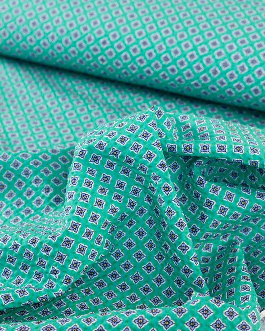 Posy Cotton Seersucker Fabric - Jade Petal