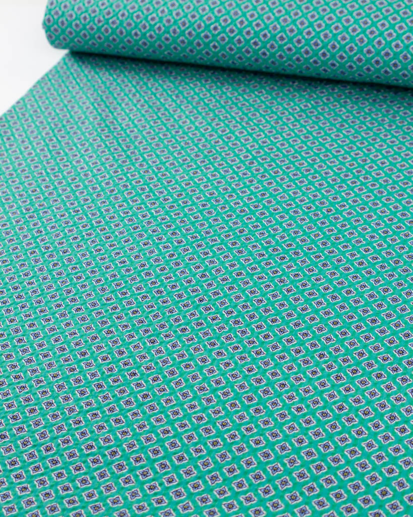 Posy Cotton Seersucker Fabric - Jade Petal