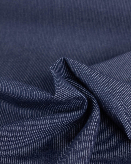 Corded Stripe Stretch Denim Fabric - Indigo