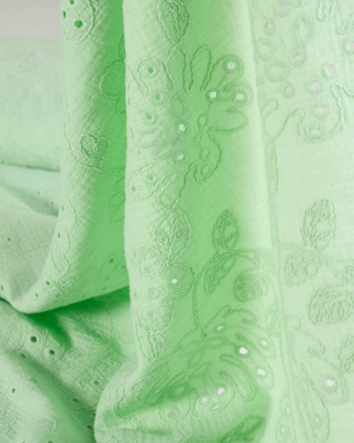 Cotton Double Gauze Broderie Anglaise Fabric - Mint