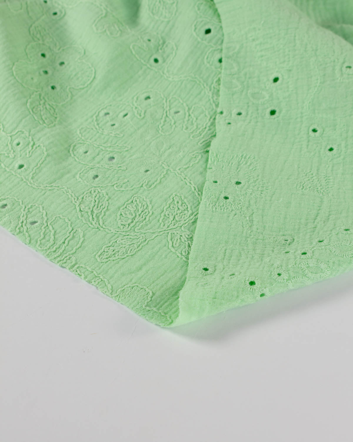 Cotton Double Gauze Broderie Anglaise Fabric - Mint