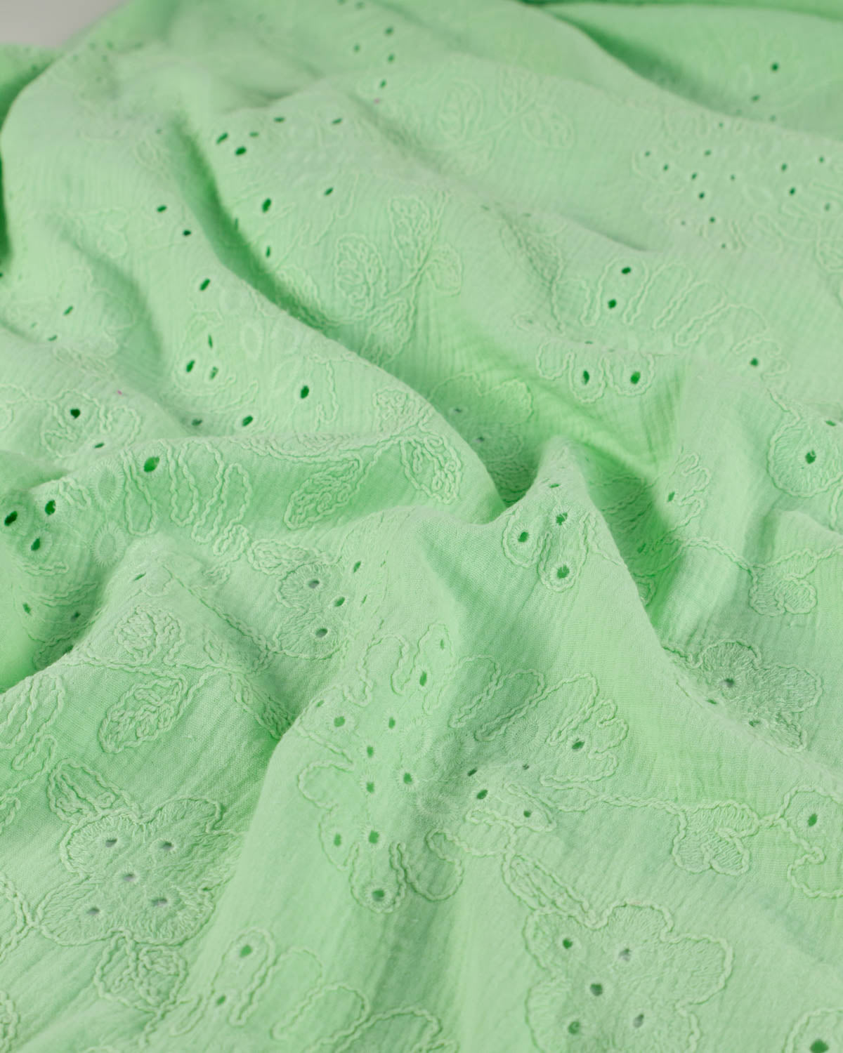 Cotton Double Gauze Broderie Anglaise Fabric - Mint