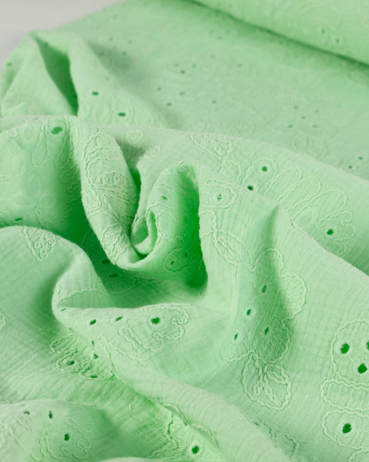 Cotton Double Gauze Broderie Anglaise Fabric - Mint