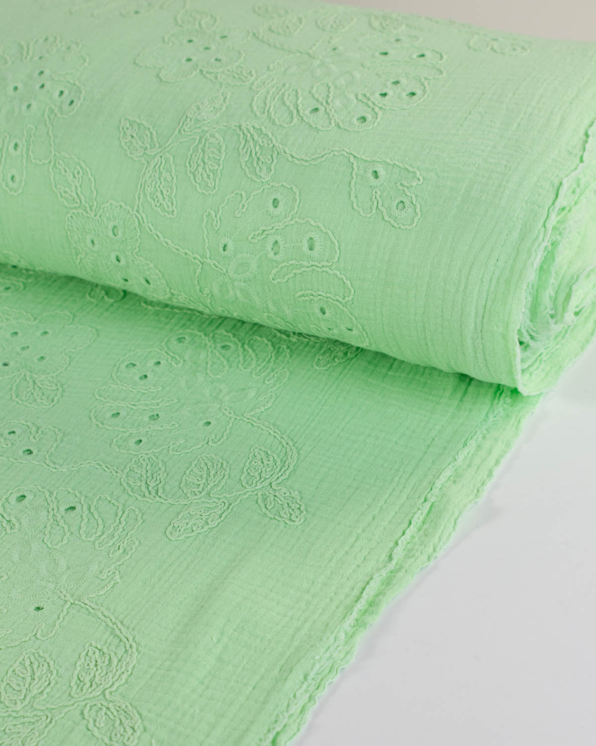 Cotton Double Gauze Broderie Anglaise Fabric - Mint