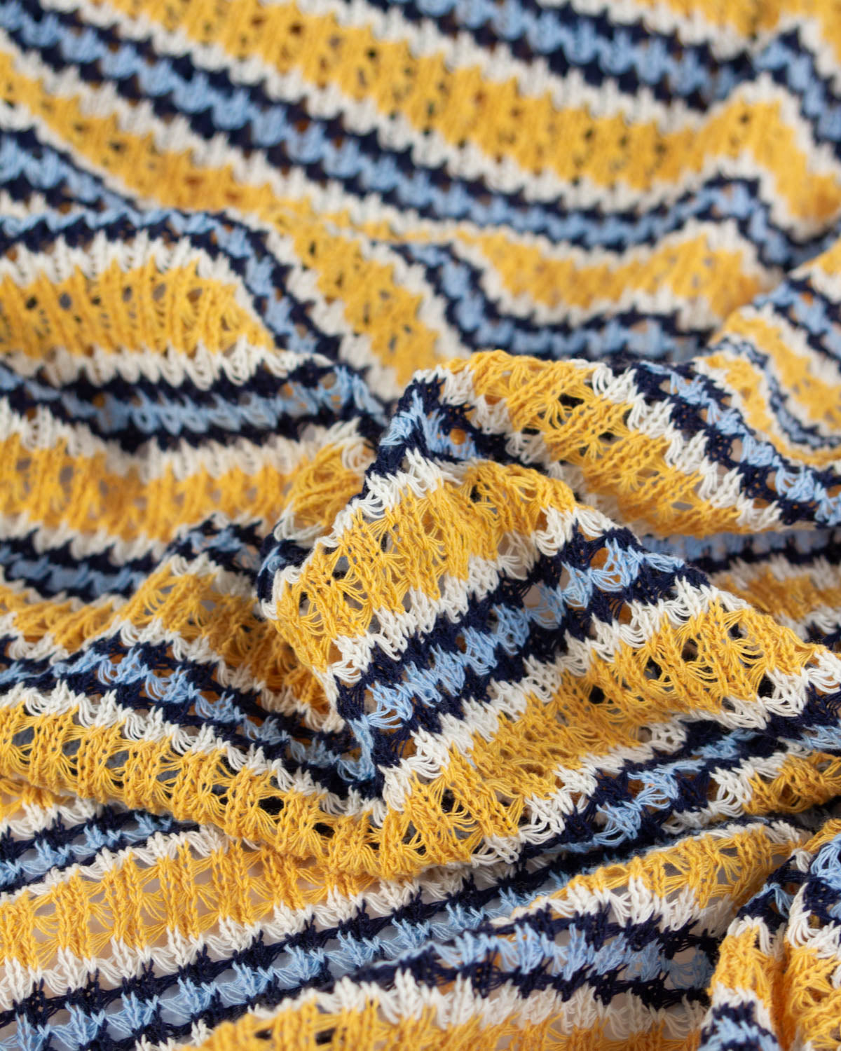 Cotton Blend Lace Rib Knit - Seaside Stripe