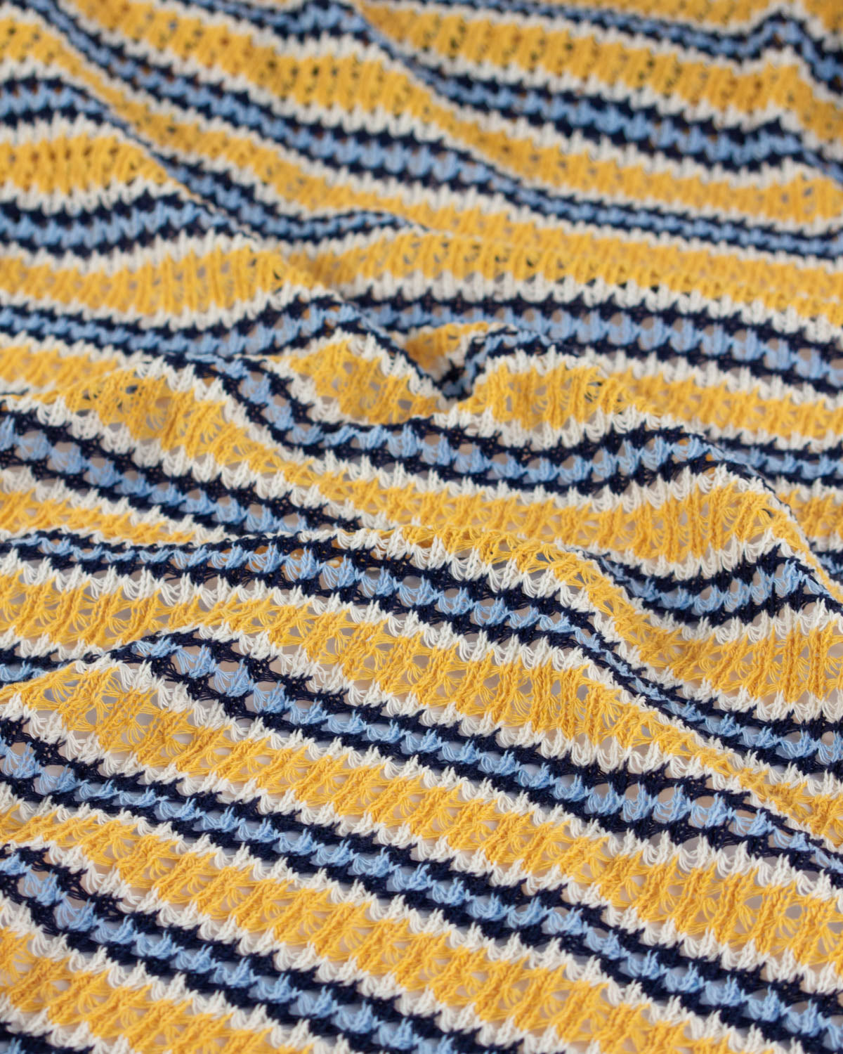 Cotton Blend Lace Rib Knit - Seaside Stripe