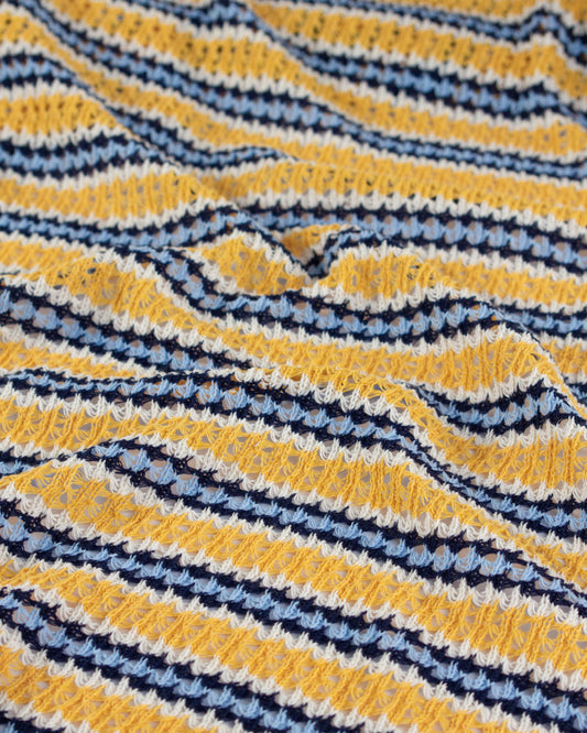 Cotton Blend Lace Rib Knit - Seaside Stripe