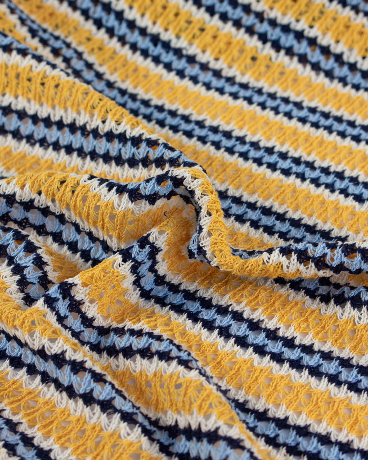 Cotton Blend Lace Rib Knit - Seaside Stripe