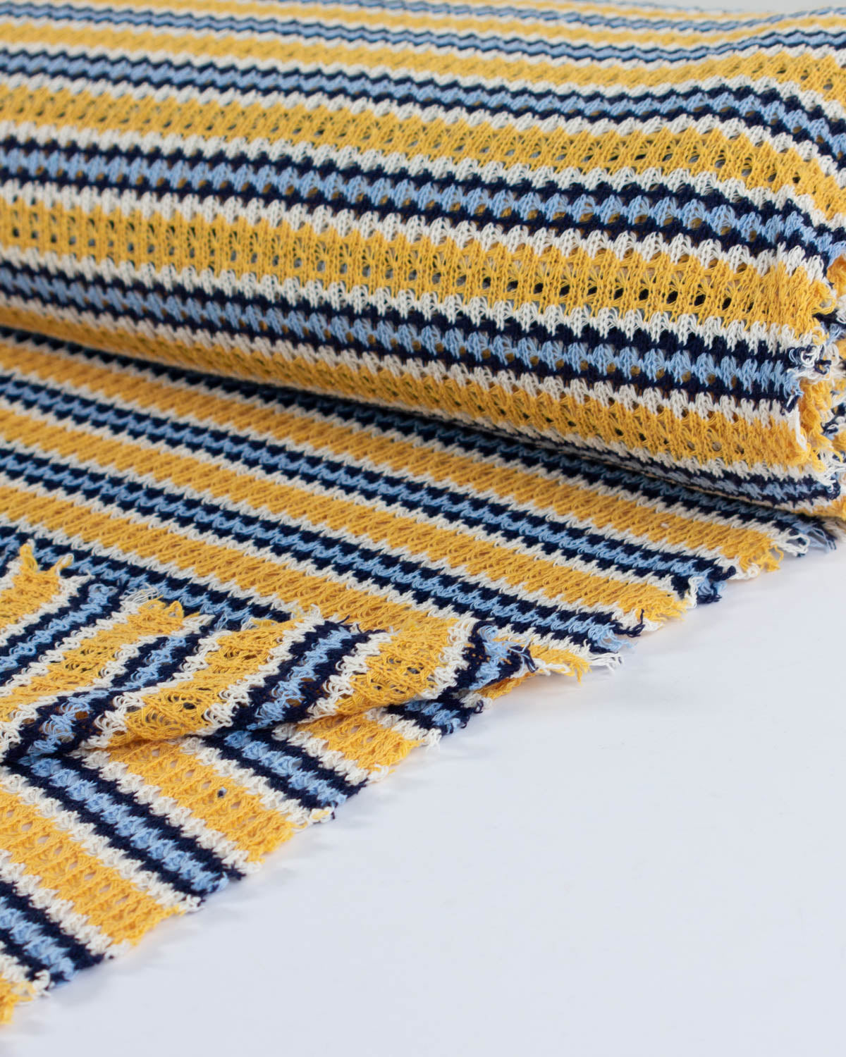 Cotton Blend Lace Rib Knit - Seaside Stripe