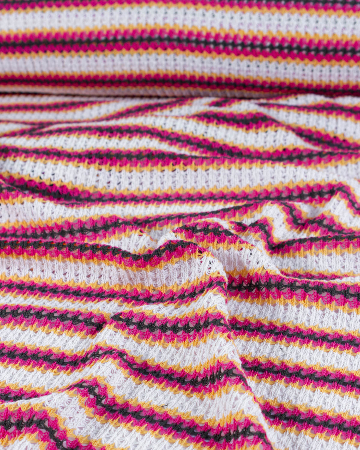 Cotton Blend Lace Rib Knit - Sunset Stripe