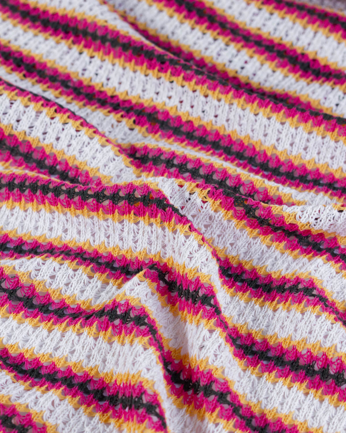 Cotton Blend Lace Rib Knit - Sunset Stripe