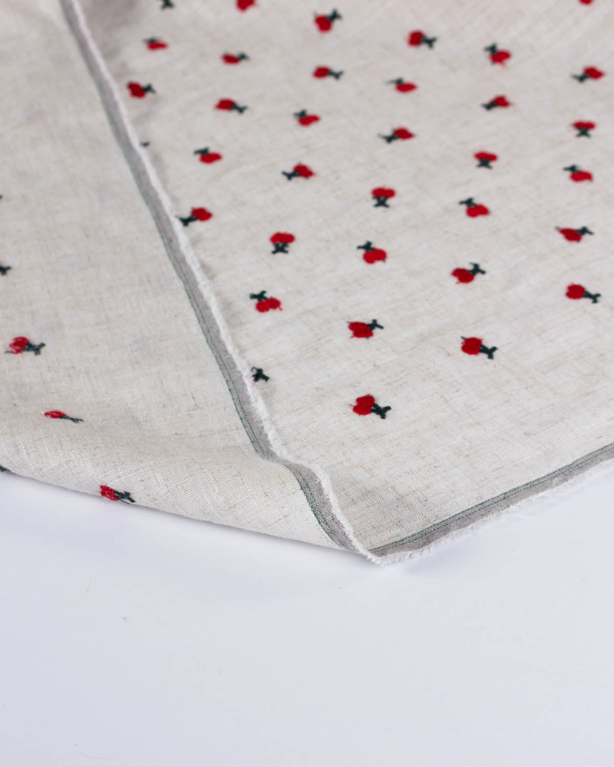 Viscose Linen Embroidered Fabric - Cherry