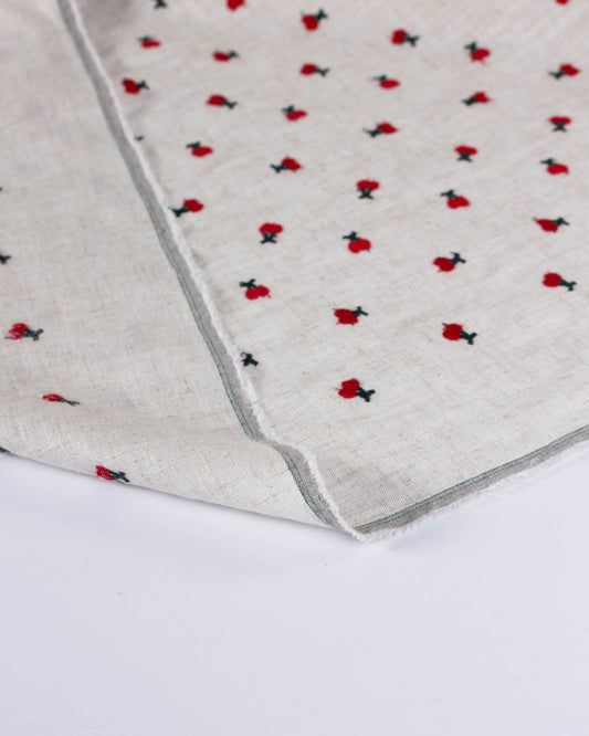 Viscose Linen Embroidered Fabric - Cherry