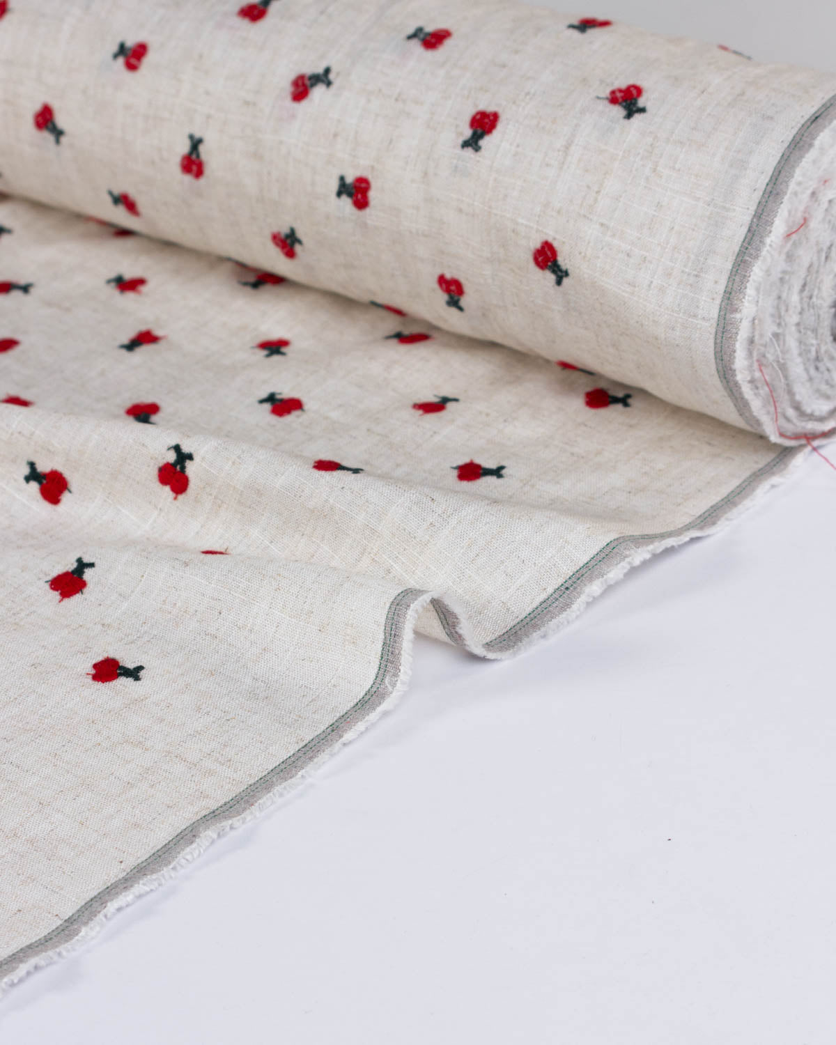 Viscose Linen Embroidered Fabric - Cherry