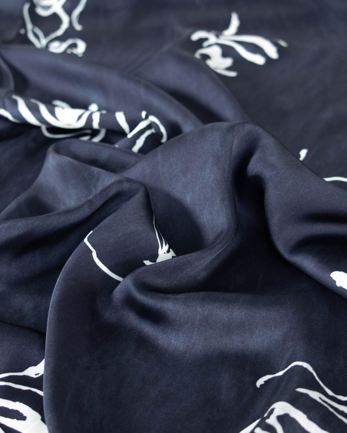 Viscose Satin Fabric - Indigo Ink