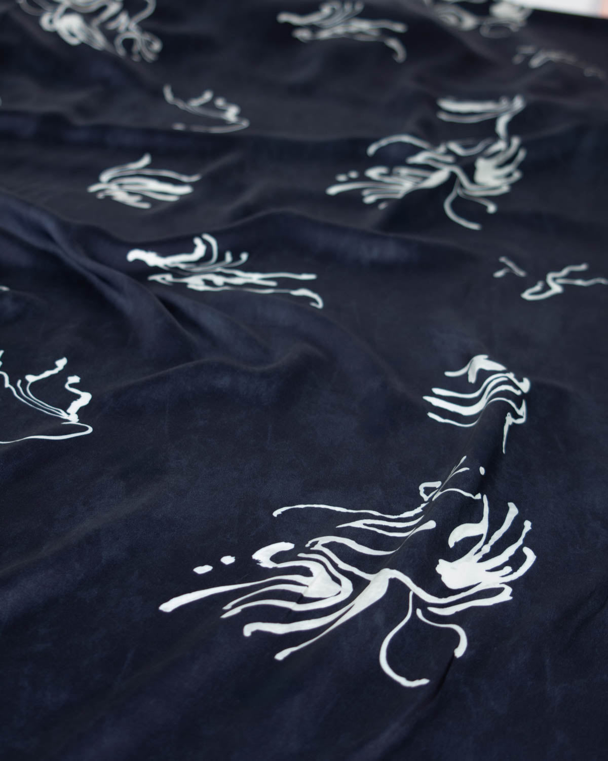 Viscose Satin Fabric - Indigo Ink