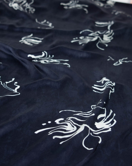 Viscose Satin Fabric - Indigo Ink