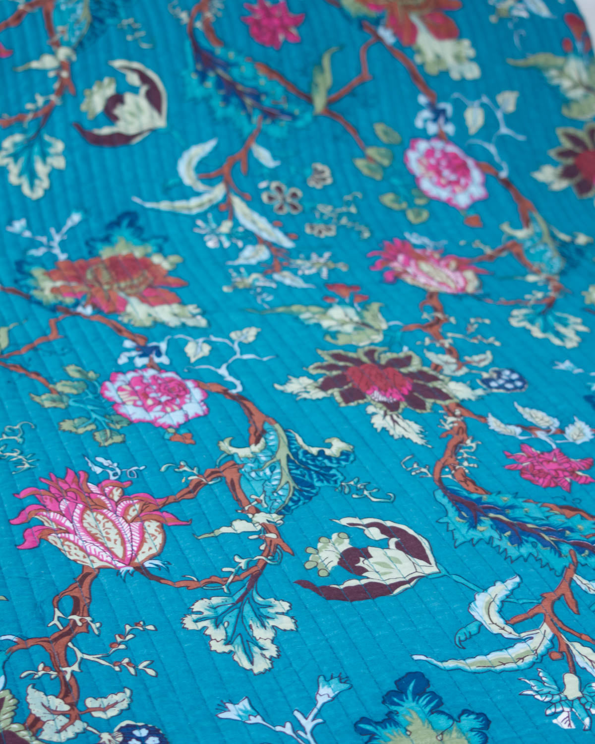 Reversible Quilted Cotton Fabric – Jaipur Bloom Teal